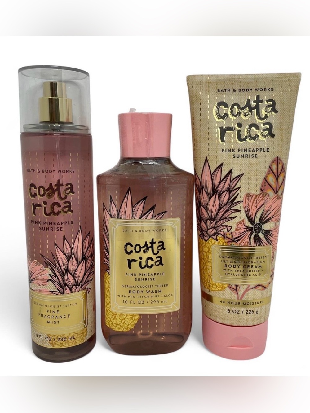 3 Piece Lot Bath & Body Works Costa Rica Pink Pineapple Sunrise Wash Cream Mist